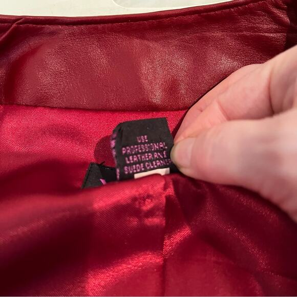 NEW Vakko VS2 Lamb Leather Classic Tailored Peplum Zip Collarless Jacket Red… - Picture 8 of 13